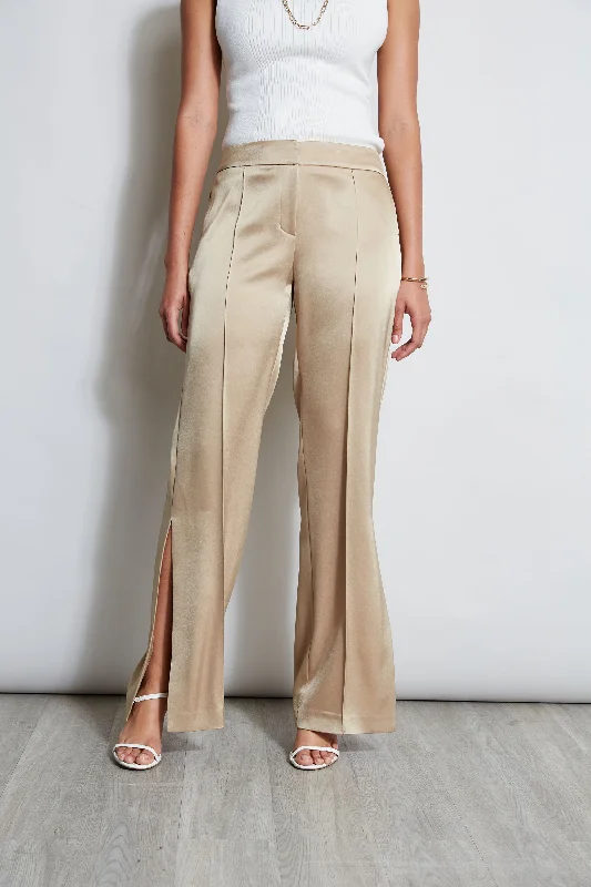 Satin Side Slit Pant Comfortable Denim Leggings