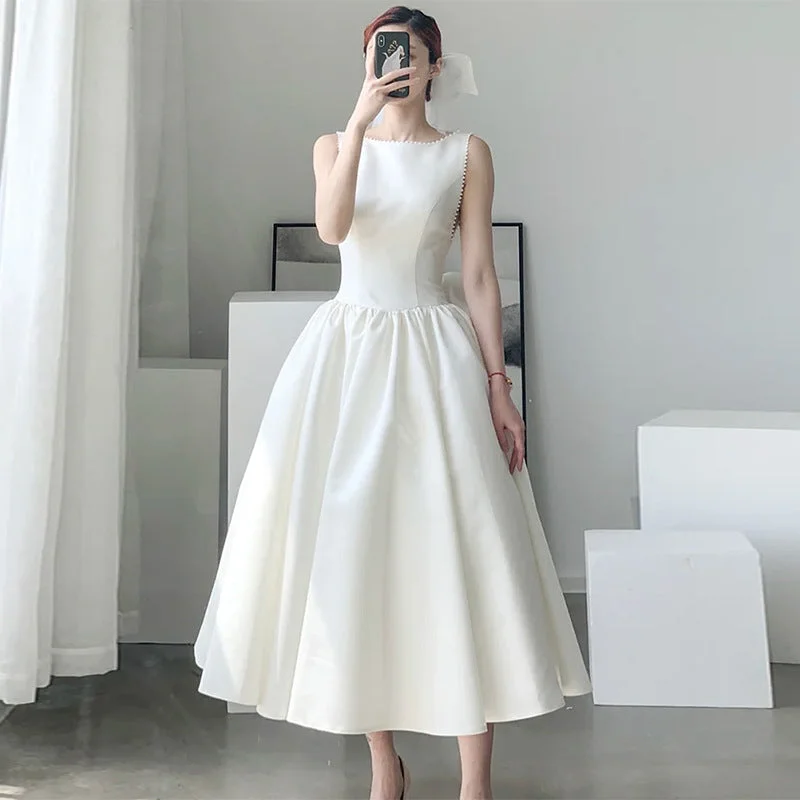 Simple Satin Wedding Dress 2025 New Arrival Elegant Party Dress in White Tunics Denim casual