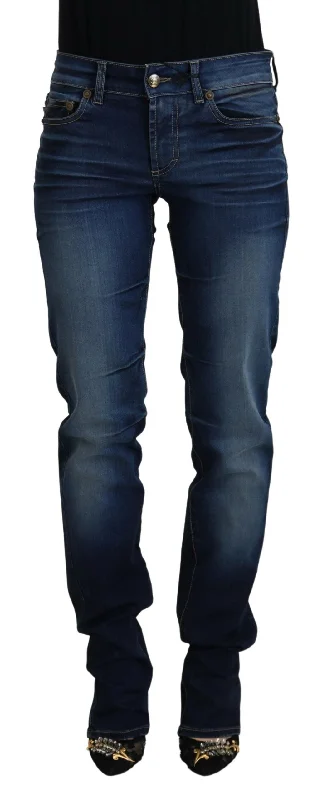 Just Cavalli Chic Low Waist Denim Pants in Blue Warm Wool Trousers