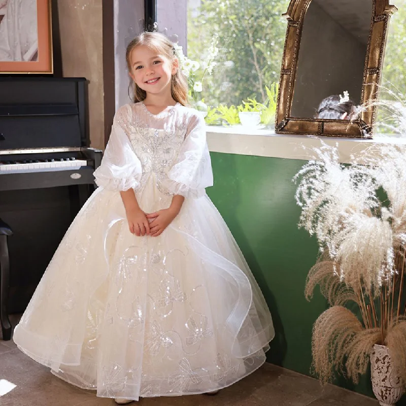 A-Line/Princess 3/4 Sleeves Lace Flower Girl Party Dress with Rhinestone Appliques Tunics Office stylish A-Line/Princess 3/4 Sleeves Lace Flower Girl Party Dress with Rhinestone Appliques Tunics Office stylish