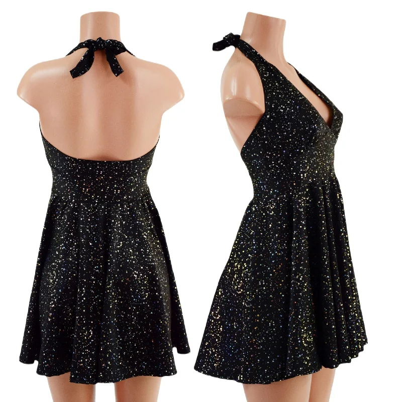 Star Noir Halter Skater Dress Tunics Satin smooth