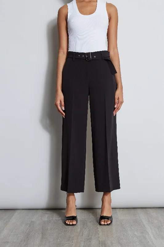 Wide Leg Cropped Belted Pant Stylish Paperbag Waist Pants