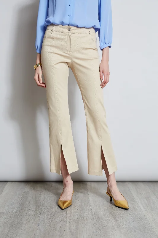 Cropped Denim Canvas Slit Pant Casual Plaid Pants