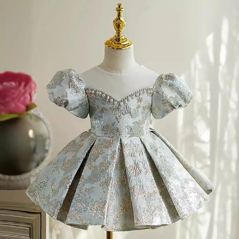 Knee Length Round Neck Short Sleeves Embroidery Baby Girl Party Dress with Bow Tunics Gym athletic Knee Length Round Neck Short Sleeves Embroidery Baby Girl Party Dress with Bow Tunics Gym athletic