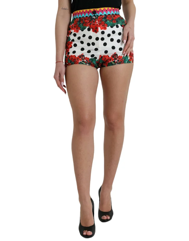 Dolce & Gabbana Multicolor Silk High Waist Hot Pants Elegant Wool Trousers