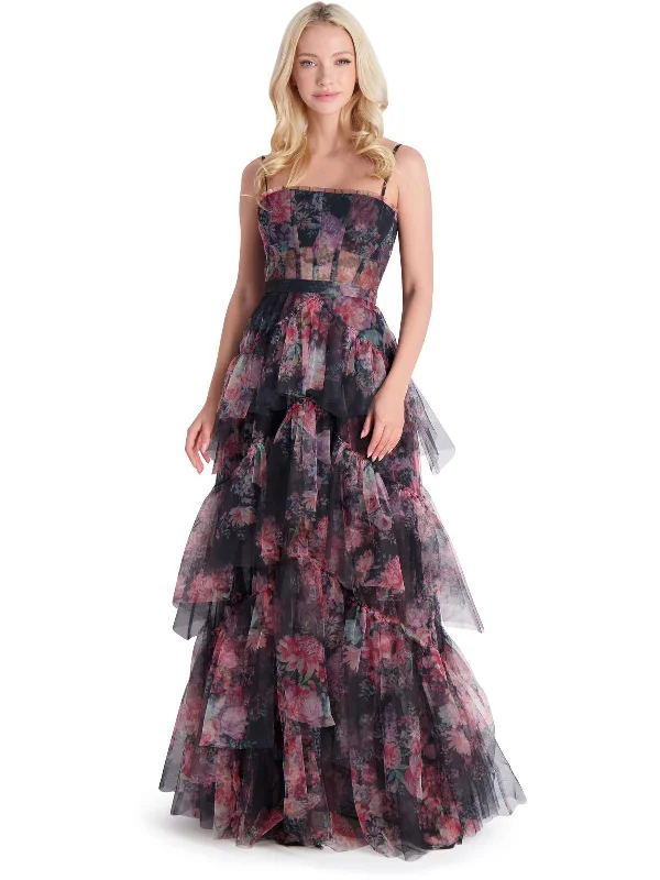Womens Ruffled Corset Evening Dress Tunics Chic elegant
