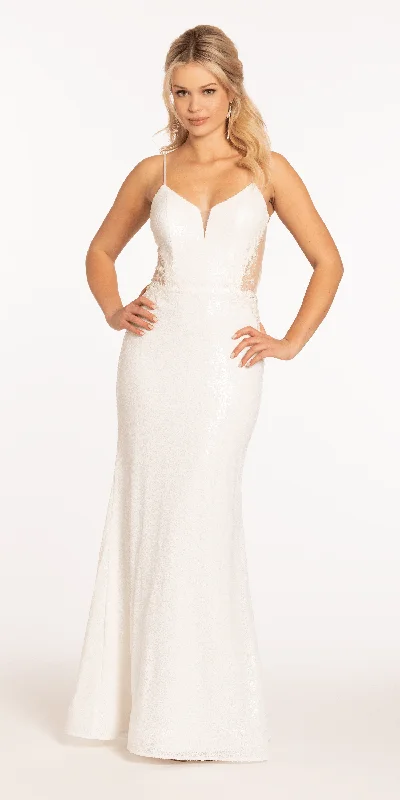 Sequin Embellished Plunge Trumpet Dress with Keyhole Back Bodycon Club Sequined