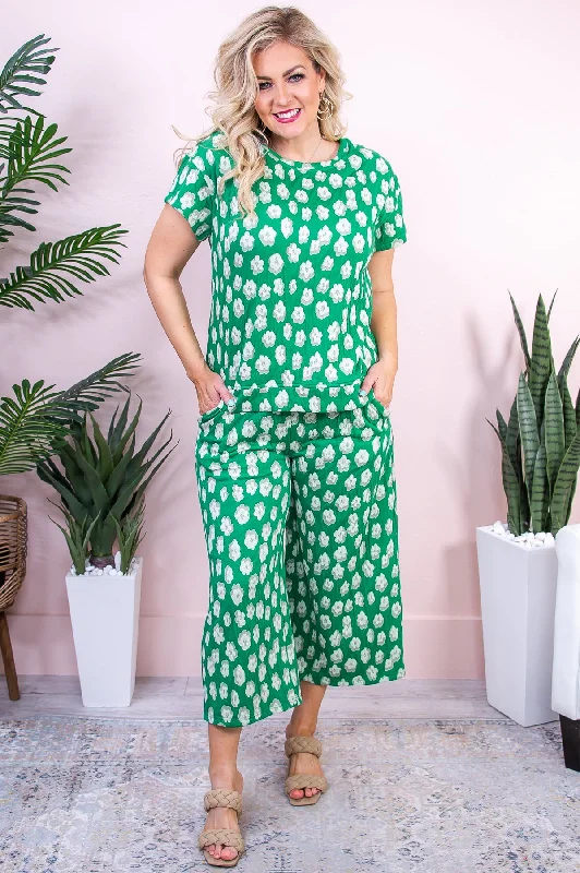 Picturesque Scene Green/Gray Floral Pants - PNT1608GN Comfortable Pleated Pants