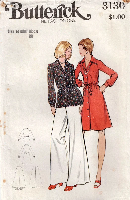 Butterick 3130 Womens Retro Wide Collar Dress Tunic & Wide Leg Pants 1970s Vintage Sewing Pattern Size 14 Bust 36 Inches Fashionable Tapered Leg Pants Butterick 3130 Womens Retro Wide Collar Dress Tunic & Wide Leg Pants 1970s Vintage Sewing Pattern Size 14 Bust 36 Inches Fashionable Tapered Leg Pants