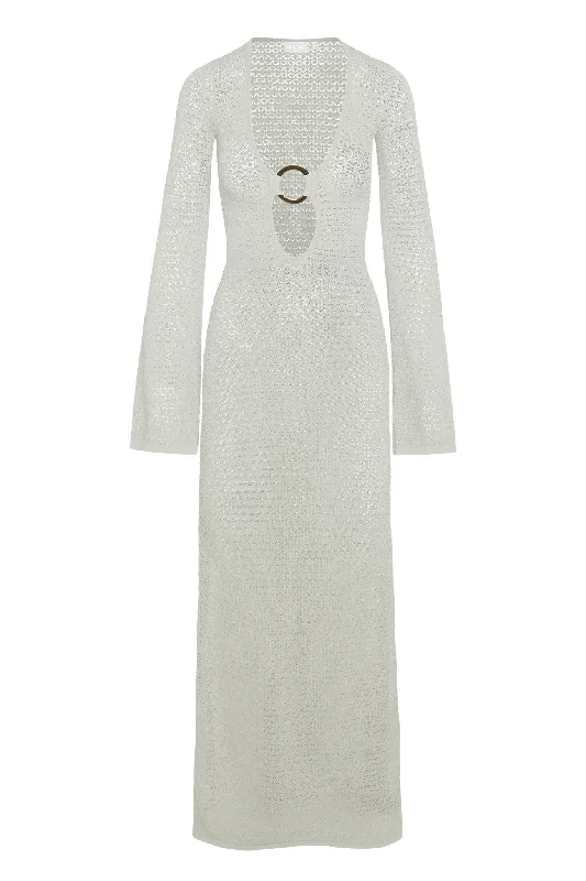Montego Dress - Ivory Lurex Lace Crochet Turtleneck Warm Winter