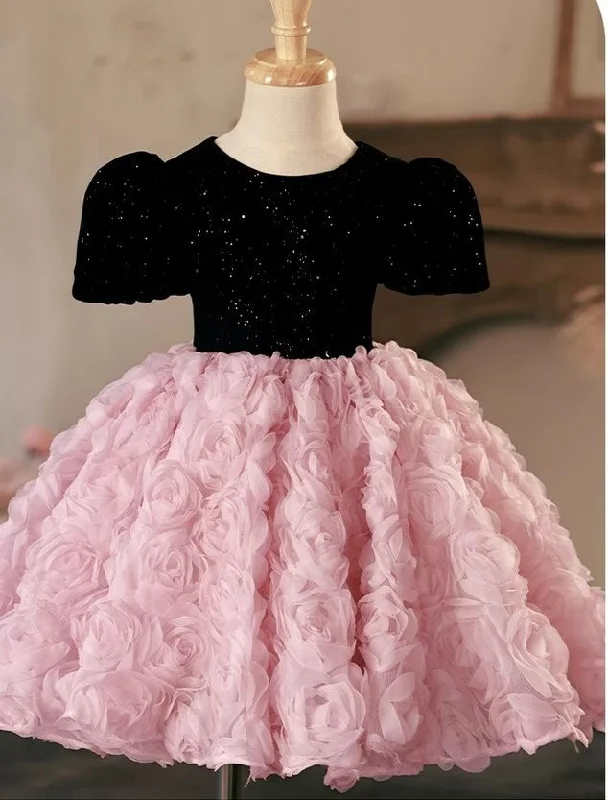 Knee Length Ruched Flowers Round Neck Girl Party Dress with Short Sleeves Tunics Bridal satin Knee Length Ruched Flowers Round Neck Girl Party Dress with Short Sleeves Tunics Bridal satin