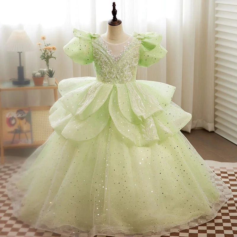 Ball Gown Puffy Short Sleeves Floor Length Girl Party Dress with Crystal Appliques Tunics Travel practical Ball Gown Puffy Short Sleeves Floor Length Girl Party Dress with Crystal Appliques Tunics Travel practical