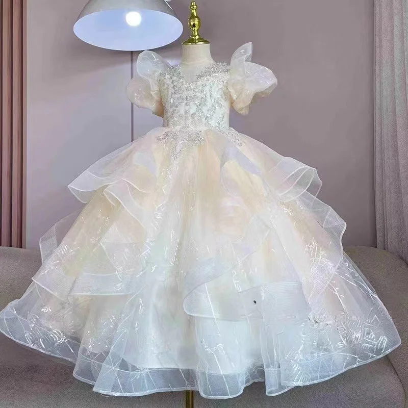 Short Sleeves A-Line/Princess Flower Girl Party Dress with Rhinestone Appliques Peplum Ruffle Cocktail Short Sleeves A-Line/Princess Flower Girl Party Dress with Rhinestone Appliques Peplum Ruffle Cocktail