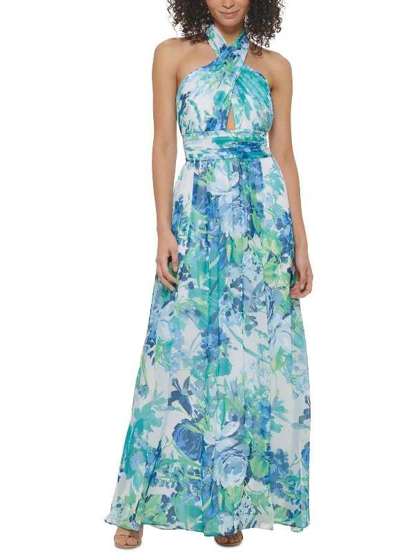 Womens Halter Pleated Evening Dress Tunics Stylish elegant
