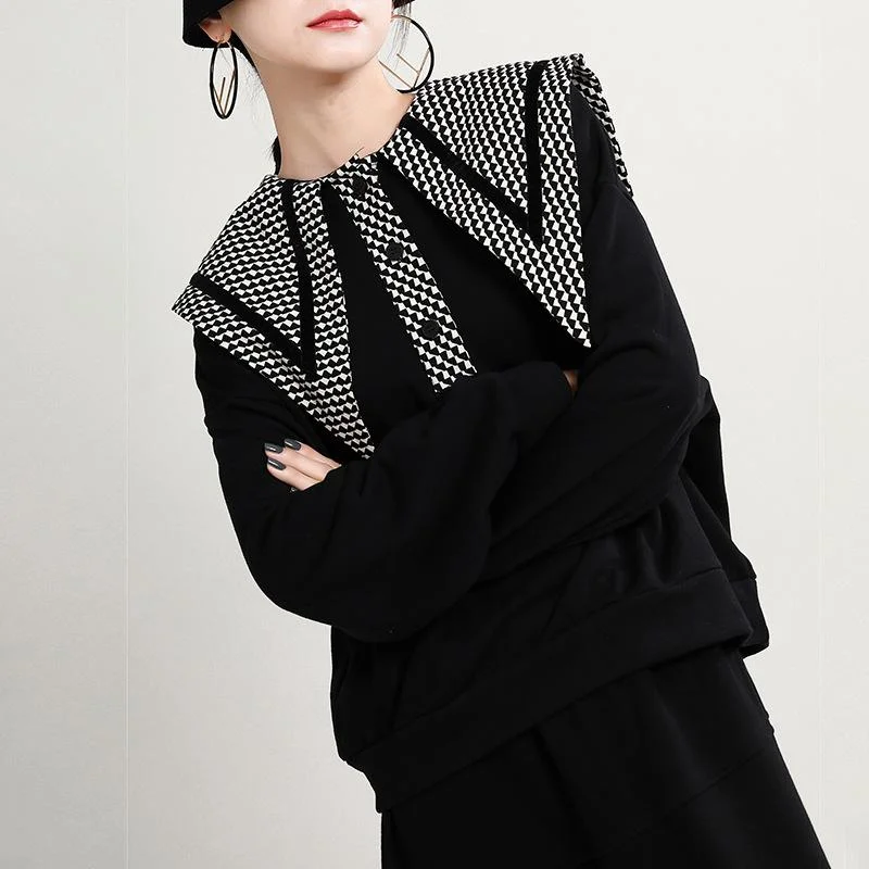 Black Women Casual Special Design Neckline Hoodies Hoodie with Zipper Placket Modern Functional Black Women Casual Special Design Neckline Hoodies Hoodie with Zipper Placket Modern Functional