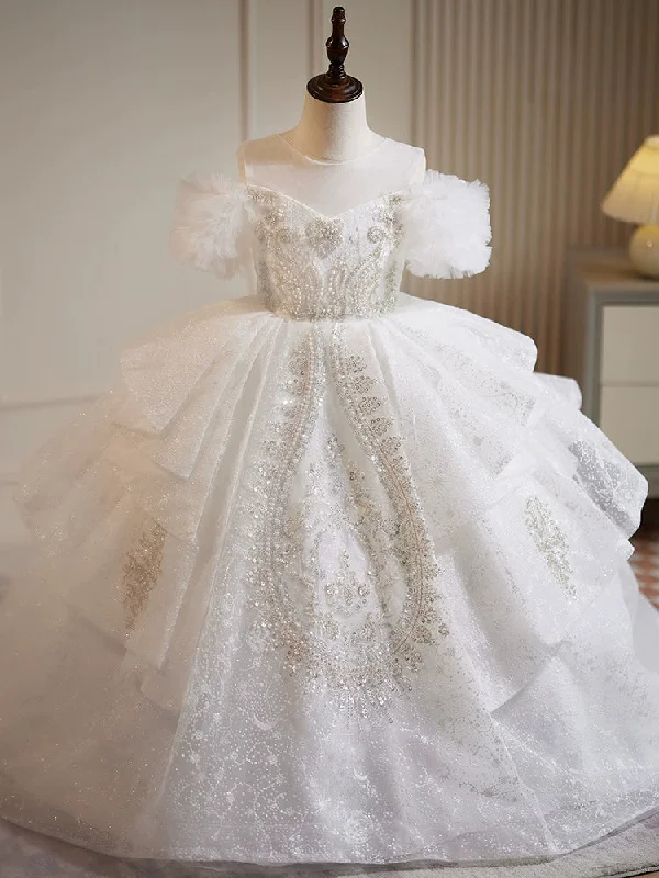 Ball Gown Off-the-Shoulder Lace Flower Girl Party Dresses with Rhinestone Appliques Tunics Print Colorful Ball Gown Off-the-Shoulder Lace Flower Girl Party Dresses with Rhinestone Appliques Tunics Print Colorful