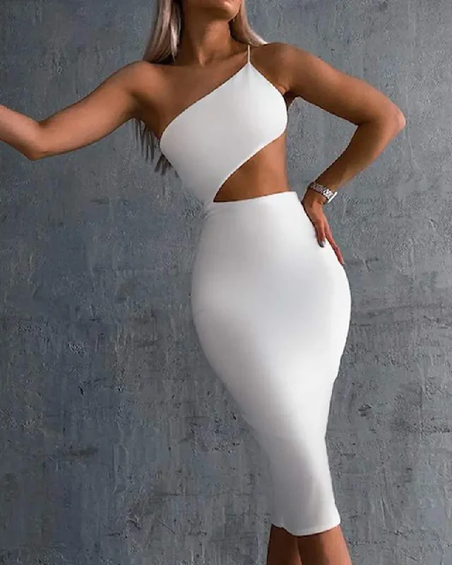 ONE SHOULDER CUTOUT BACKLESS PARTY DRESS Tunics Stylish elegant