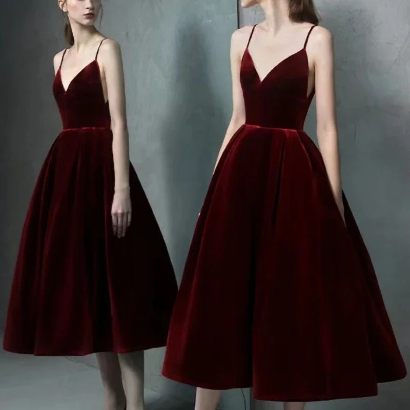 Simple Temperament Prom Vestidos Slim Fit V-Neck Sling Women Wedding Party Dress 2024 French Style Elegant Evening Dresses Crew Neckline Casual Simple Temperament Prom Vestidos Slim Fit V-Neck Sling Women Wedding Party Dress 2024 French Style Elegant Evening Dresses Crew Neckline Casual