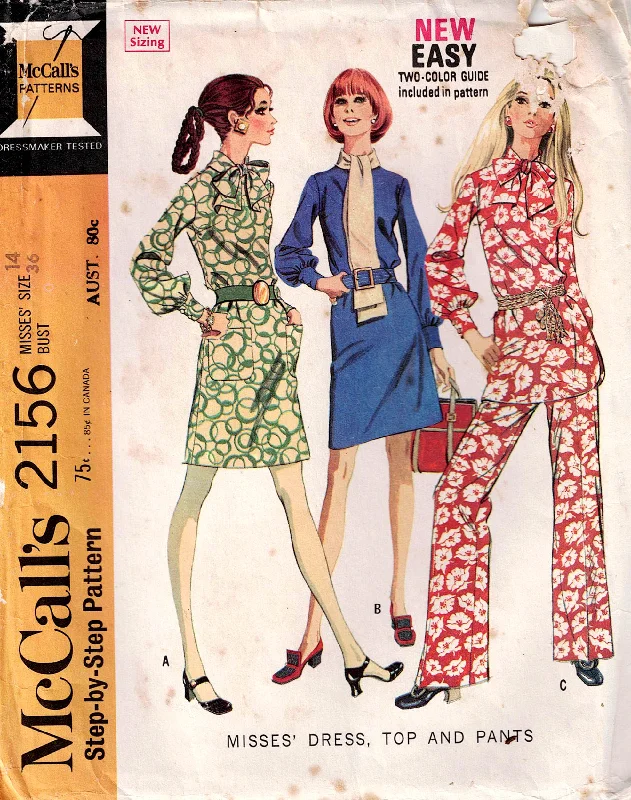 McCall's 2156 Womens Full Sleeved Dress or Top with Wide Cuffs Bias Tied Collar & Pants 1960s Vintage Sewing Pattern Size 14 Bust 36 inches Casual Track Pants McCall's 2156 Womens Full Sleeved Dress or Top with Wide Cuffs Bias Tied Collar & Pants 1960s Vintage Sewing Pattern Size 14 Bust 36 inches Casual Track Pants