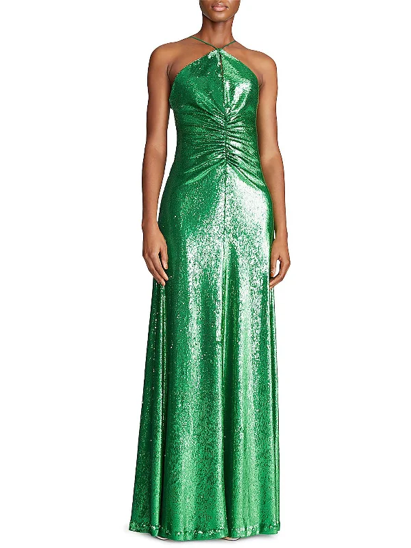 Maya Womens Sequined Halter Evening Dress Tunics Fall fleece