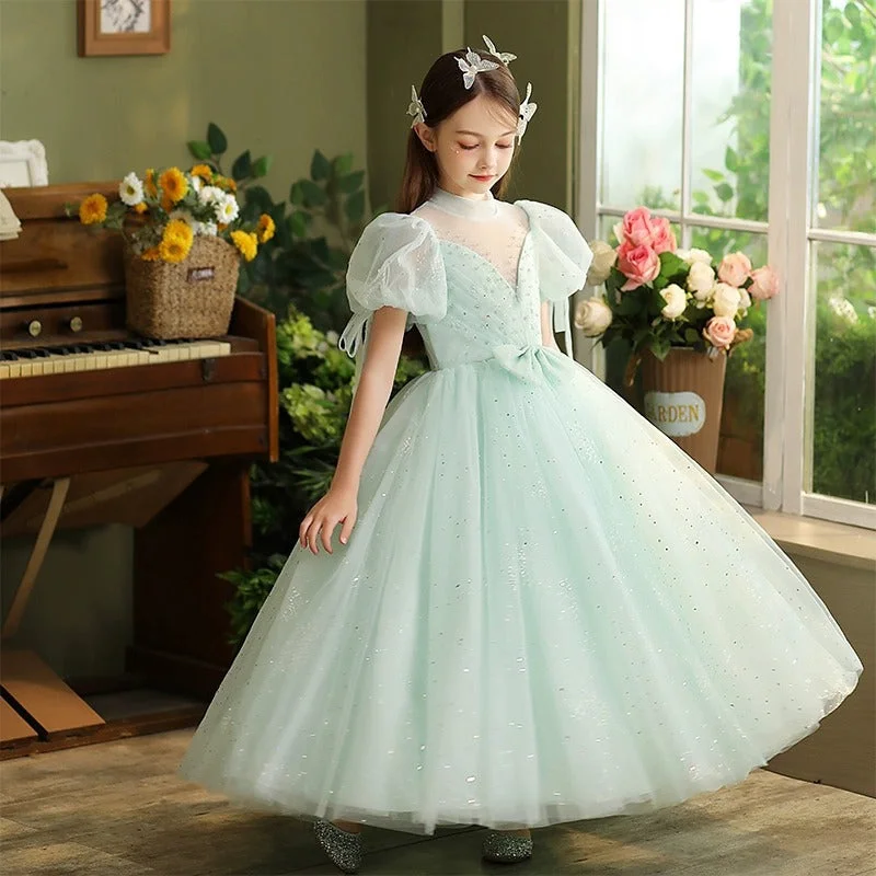 Ball Gown Short Sleeves Floor Length Flower Girl Party Dress with Rhinestone & Bow Tunics Prom sequined Ball Gown Short Sleeves Floor Length Flower Girl Party Dress with Rhinestone & Bow Tunics Prom sequined