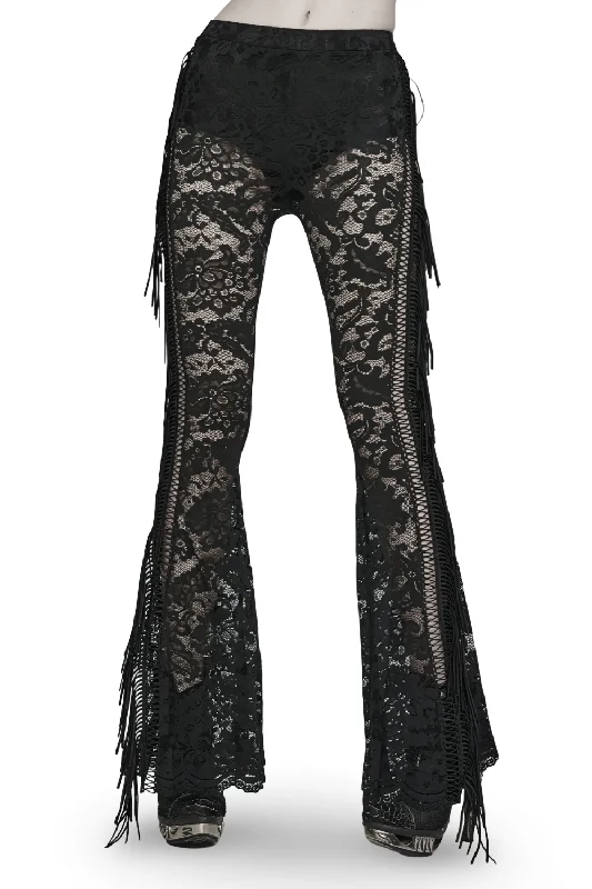 Stylish Gothic Black Lace Fringed Flare Pants Classic Flared Pants