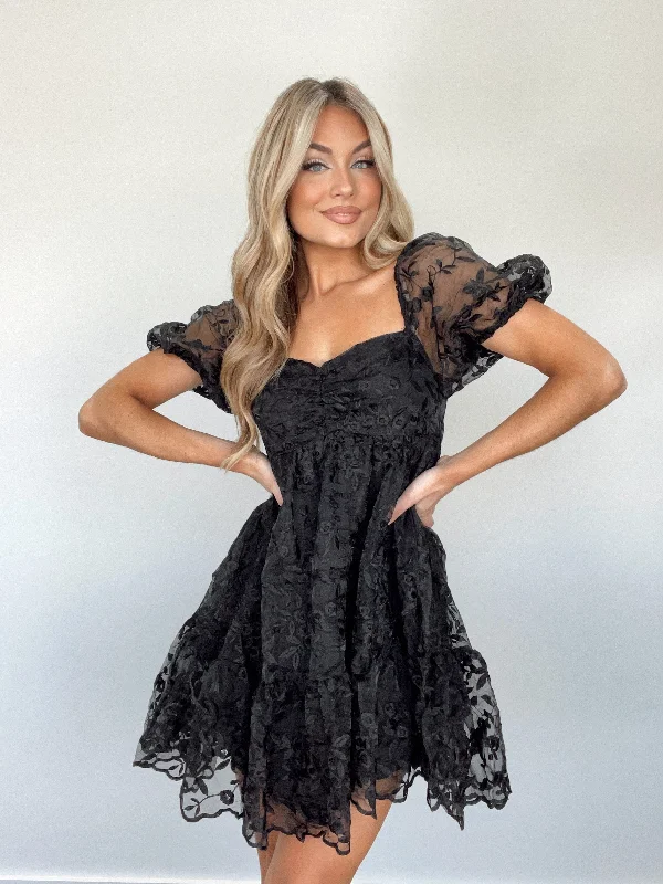 Black Lace Babydoll Dress Tunics Short Trendy