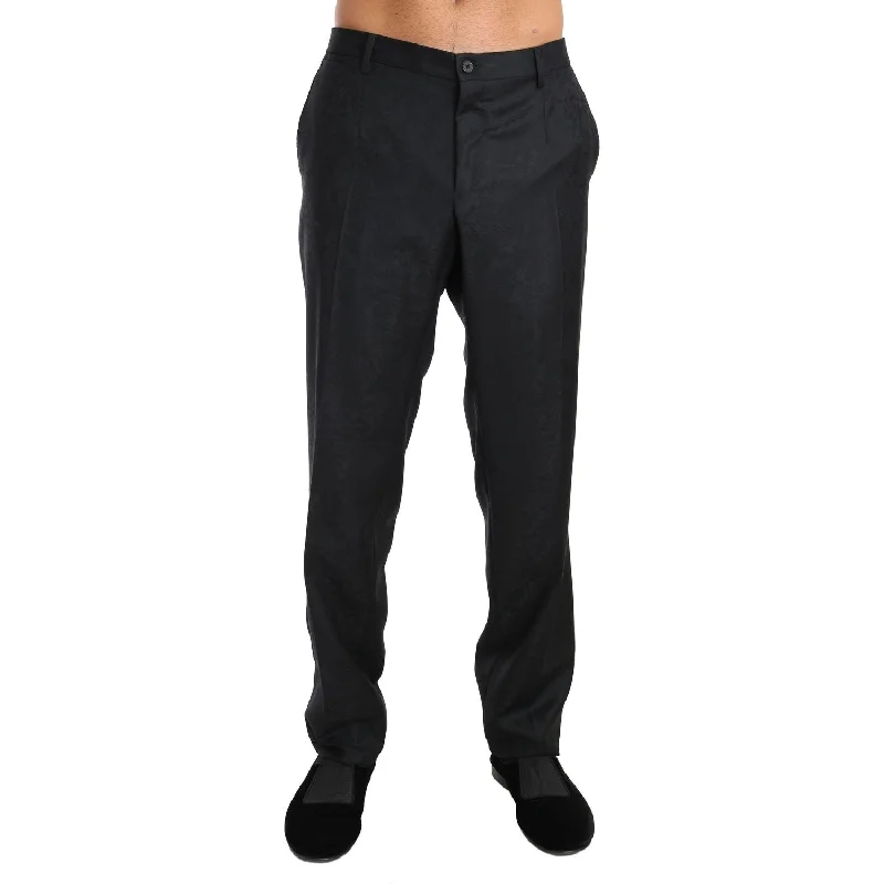 Dolce & Gabbana Elegant Gray Patterned Formal Pants Comfortable Pleated Pants