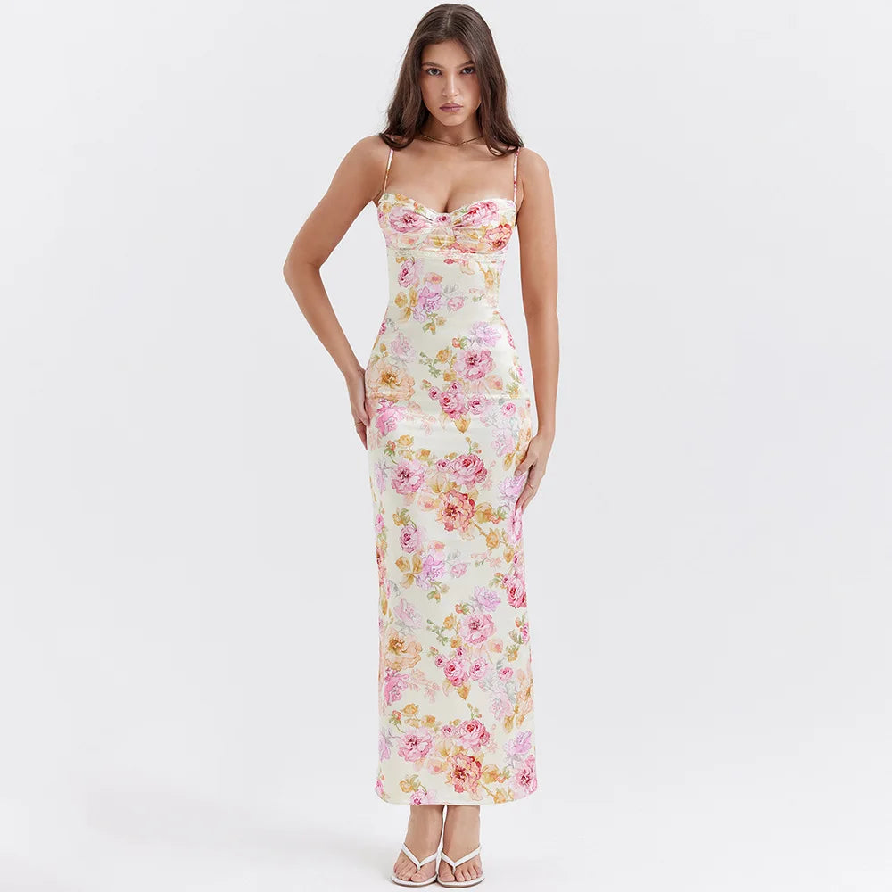 Summer Spaghetti Strap Floral Print Party Dresses Elegant Maxi Bodycon Wedding Guest Holiday Dress Tunics Chic elegant Summer Spaghetti Strap Floral Print Party Dresses Elegant Maxi Bodycon Wedding Guest Holiday Dress Tunics Chic elegant