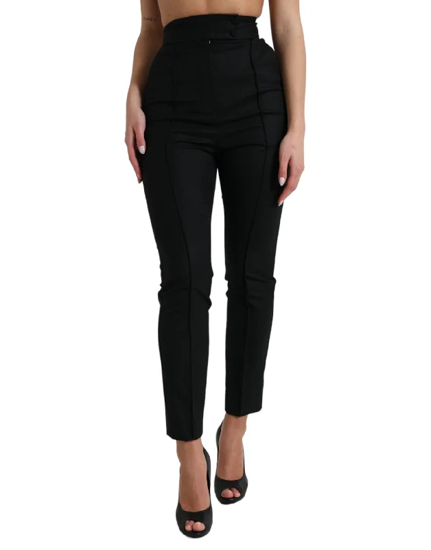Dolce & Gabbana Elegant High Waist Tapered Wool Pants Relaxed Fit Trousers