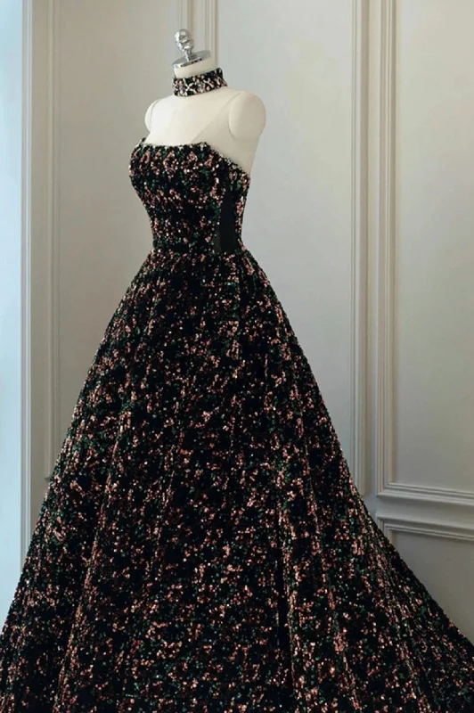Stylish Sequins Long Prom Dress, A-Line Party Dress Shift Classic Vintage
