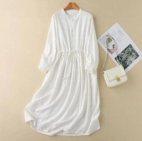 Temple Dress Women's Vintage Cotton-Linen Long Sleeve (Petite) Turtleneck Warm Winter
