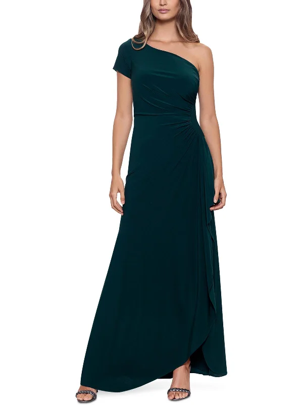 Womens One Shoulder Ruched Evening Dress Tunics Mesh breathable