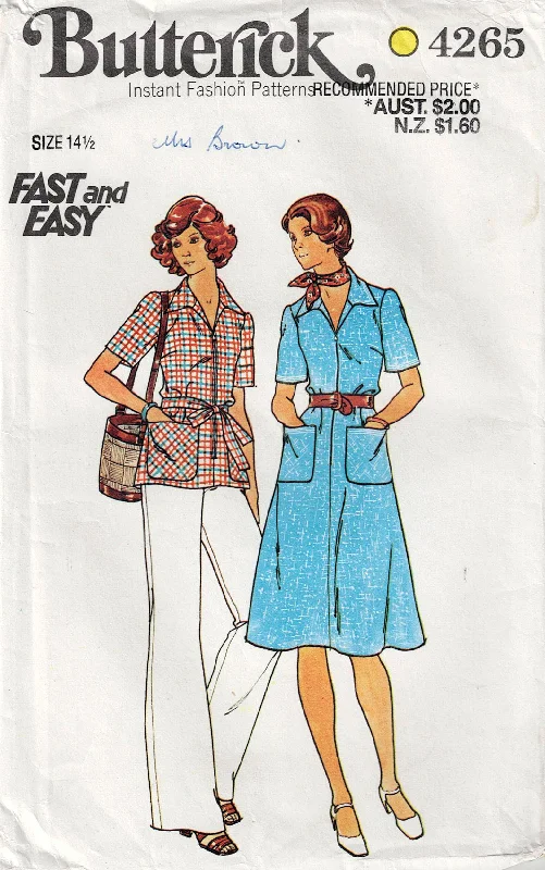 Butterick 4265 Womens Half Size Zip Front Dress Top & Pants 1970s Vintage Sewing Pattern Bust 37 inches UNCUT Factory Folded High-Waist Jeans Butterick 4265 Womens Half Size Zip Front Dress Top & Pants 1970s Vintage Sewing Pattern Bust 37 inches UNCUT Factory Folded High-Waist Jeans