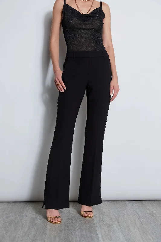 Side Button Crepe Pant Stylish Elastic Waist Pants