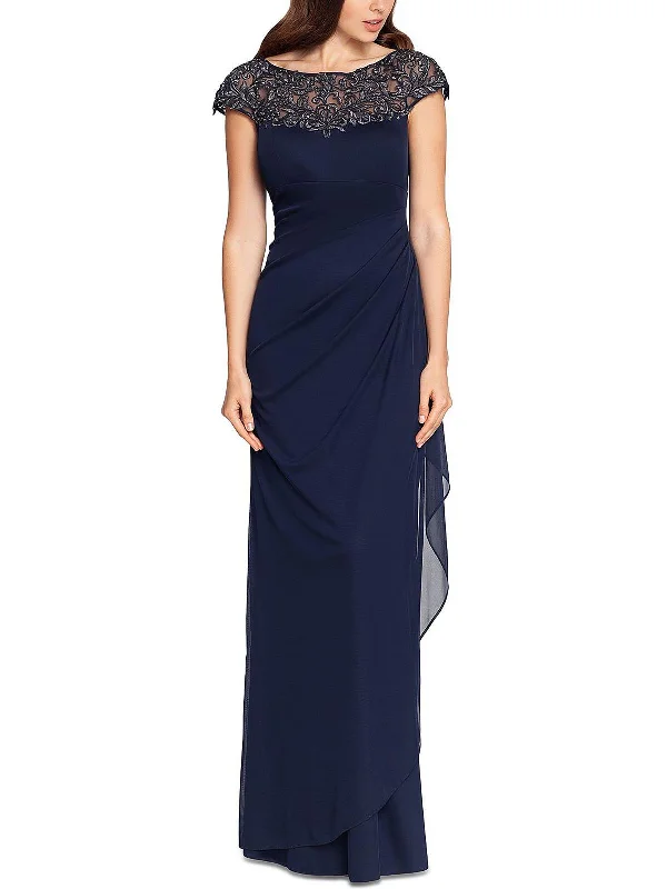 Petites Womens Embellished Illusion Evening Dress Tunics Versatile all-occasion