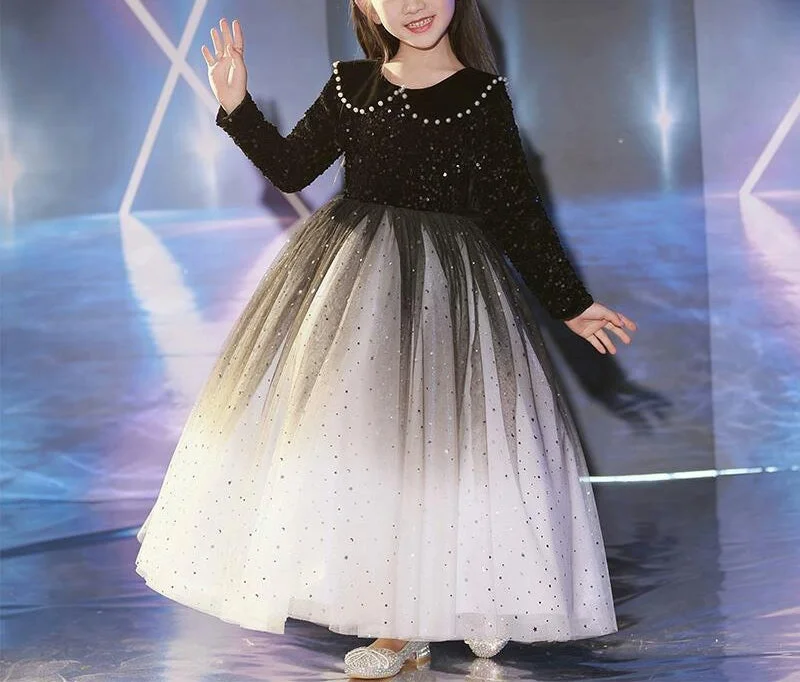 Beading Lapel Long Sleeves Princess Flower Girl Party Dress with Crystals Tunics Luxurious premium Beading Lapel Long Sleeves Princess Flower Girl Party Dress with Crystals Tunics Luxurious premium