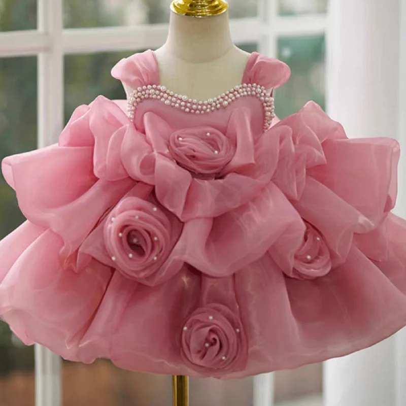 Ball Gown Sleeveless Knee-Length Baby Girl Party Dress with Ruched Flowers Tunics Luxurious high-end Ball Gown Sleeveless Knee-Length Baby Girl Party Dress with Ruched Flowers Tunics Luxurious high-end