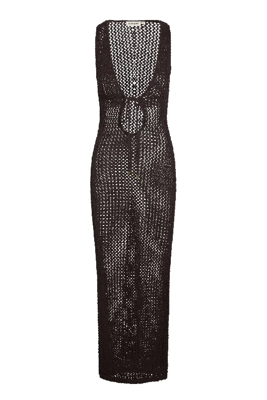 Monte Carlo Tie Dress - Espresso Petit Crochet Tunics Vintage classic