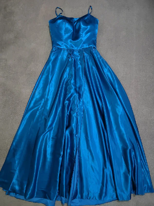 Chic A-Line Tie Straps Long Satin Prom Party Dress With Split Tunics New arrival