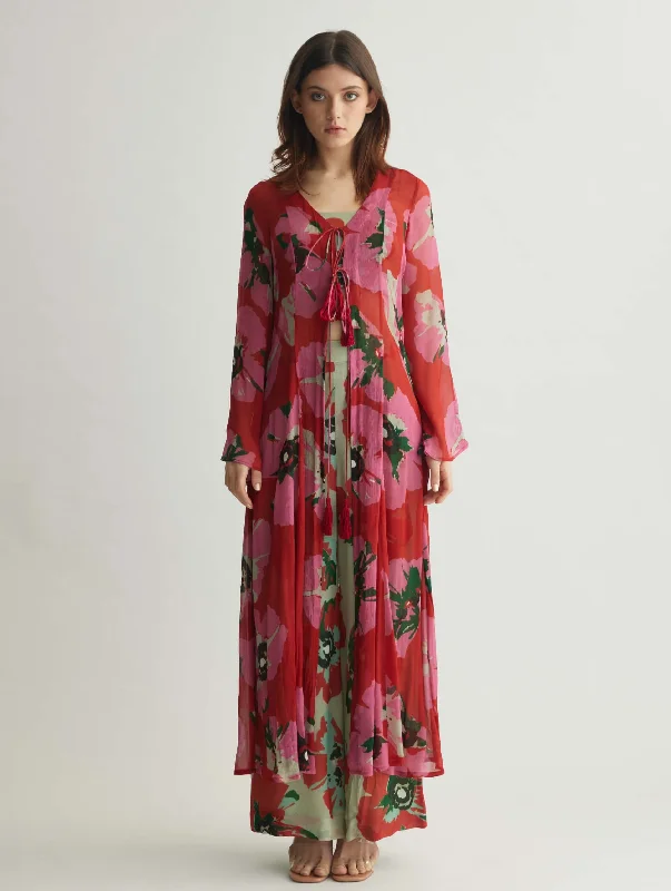 Mint and red floral pant and cape set Cozy Full-Length Pants