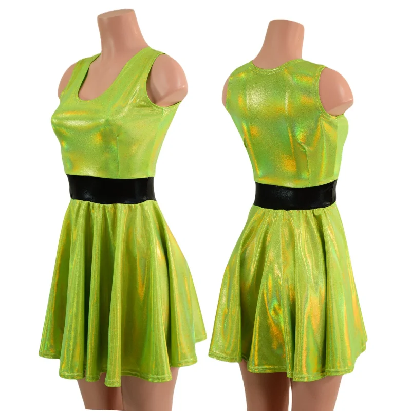 Neon Lime Holographic Tank Style Skater Dress Tunics Summer linen