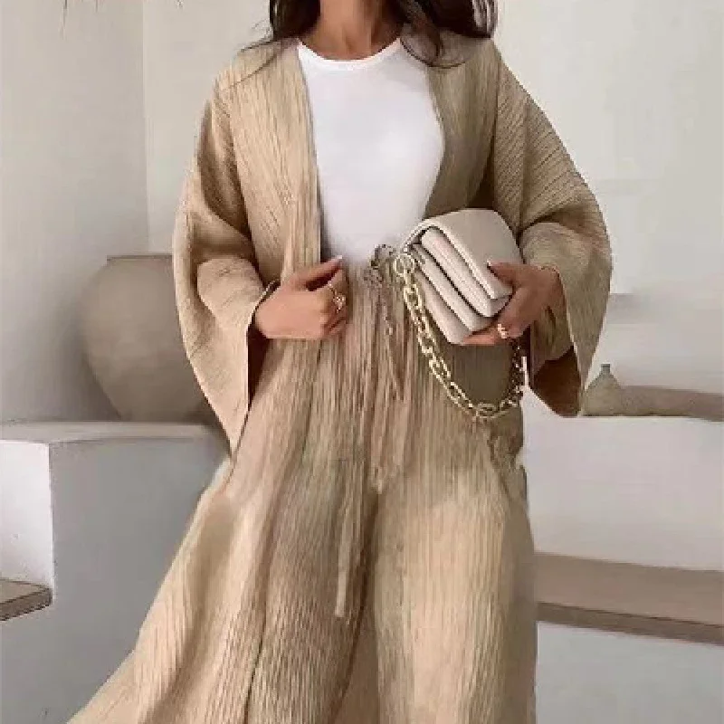 Women's Pleated Texture Top And Straight Casual Pants Two-piece Set Cozy Full-Length Pants Women's Pleated Texture Top And Straight Casual Pants Two-piece Set Cozy Full-Length Pants