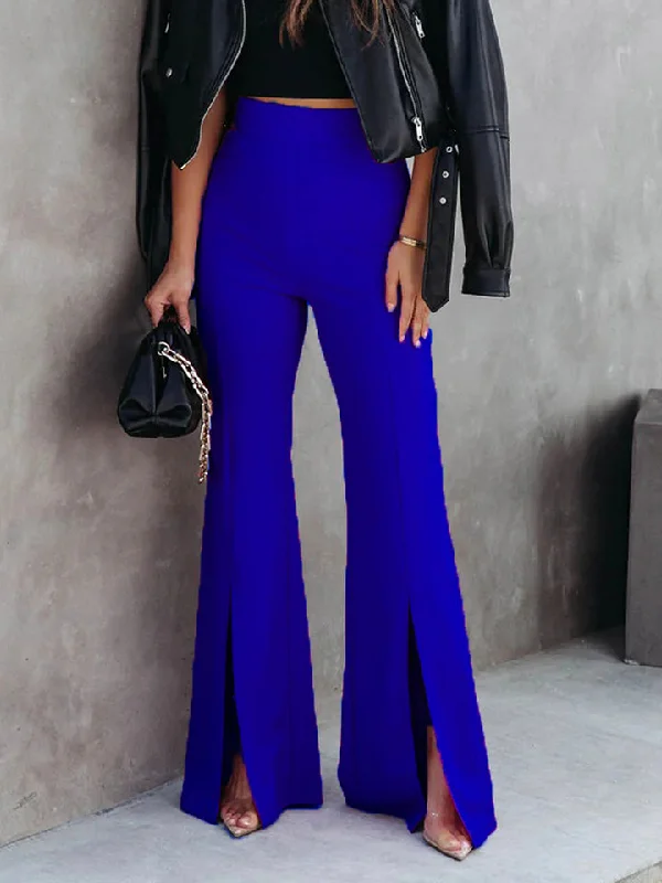 Front Slit Flare Leg Pants Comfortable Jogger Trousers