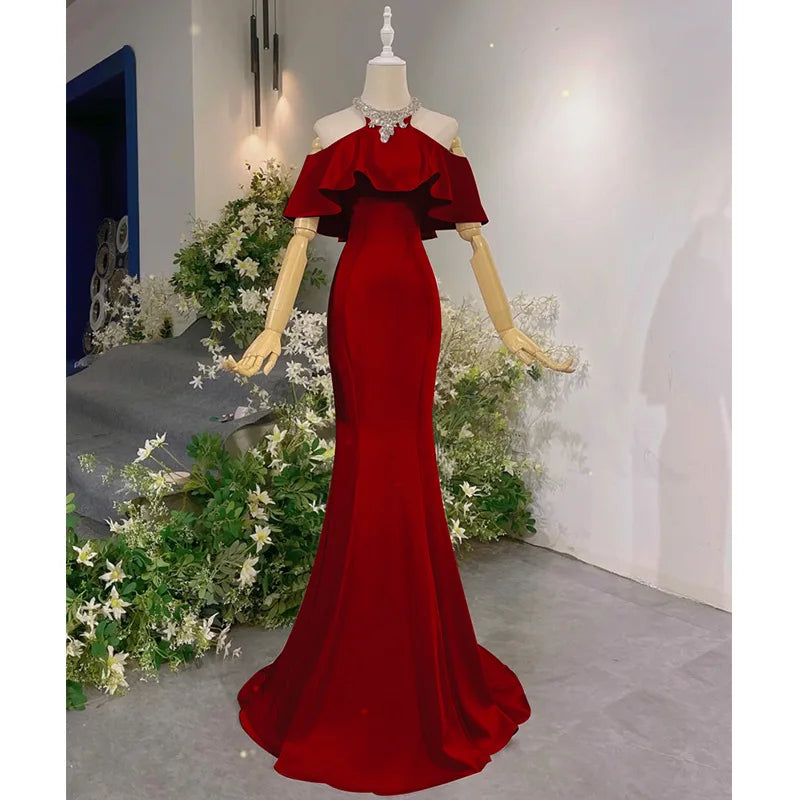 O-neck Beading Design Simple Slim Waist Elegant Wedding Party Dresses Ruffles Shoulder Strapless Prom Dress Trumpet Evening Robe Turtleneck Neckline Stylish O-neck Beading Design Simple Slim Waist Elegant Wedding Party Dresses Ruffles Shoulder Strapless Prom Dress Trumpet Evening Robe Turtleneck Neckline Stylish