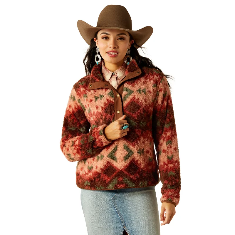 Ariat Plainsview Print Berber Snap Front Sweatshirt Hoodie with Contrast Stitching Detailed Premium Ariat Plainsview Print Berber Snap Front Sweatshirt Hoodie with Contrast Stitching Detailed Premium