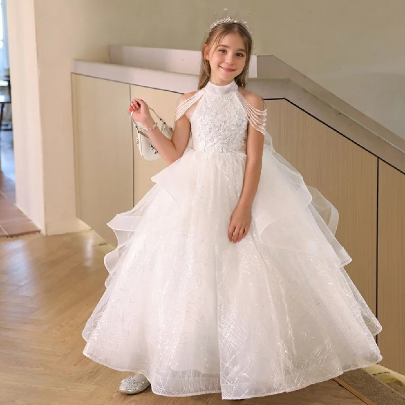 Halter A-Line/Princess Sleeveless Beading Girl Party Dress with Rhinestone Appliques Tunics Ceremony elegant Halter A-Line/Princess Sleeveless Beading Girl Party Dress with Rhinestone Appliques Tunics Ceremony elegant
