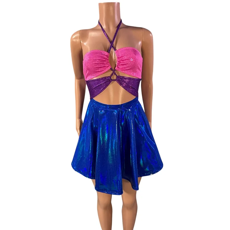 Bisexual Pride Halter Skater fit n flare X-String Dress Tunics Satin smooth