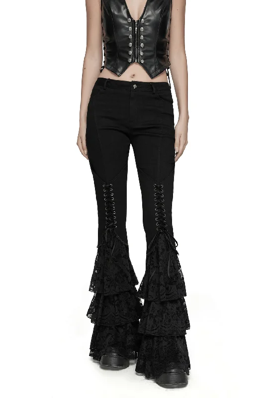 Gothic Lace Flared Pants with V-Shaped Drawstring Stylish Harem Pants