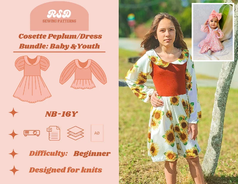 Baby & Youth Cosette Peplum/Dress Bundle PDF Tunics Prom sequined